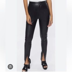 New Jason Wu skinny High Waist Pants Black Slit Hem Faux Leather pants